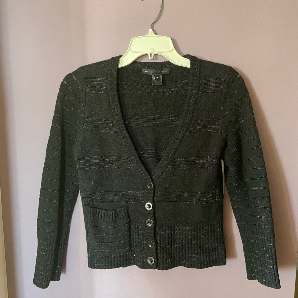 MARC JACOBS BLACK WOOL CROPPED CARDIGAN